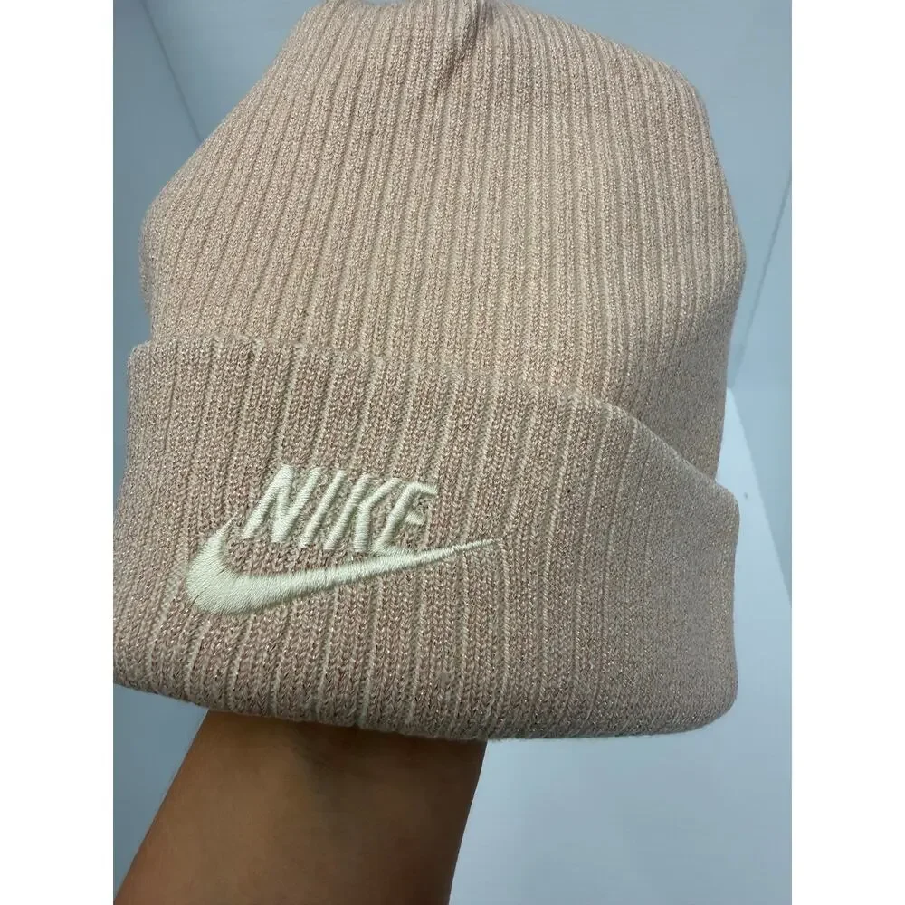 Nike Sportswear Cuffed Beanie Adult Unisex Shimmer Blush Pink Metallic Logo NWT